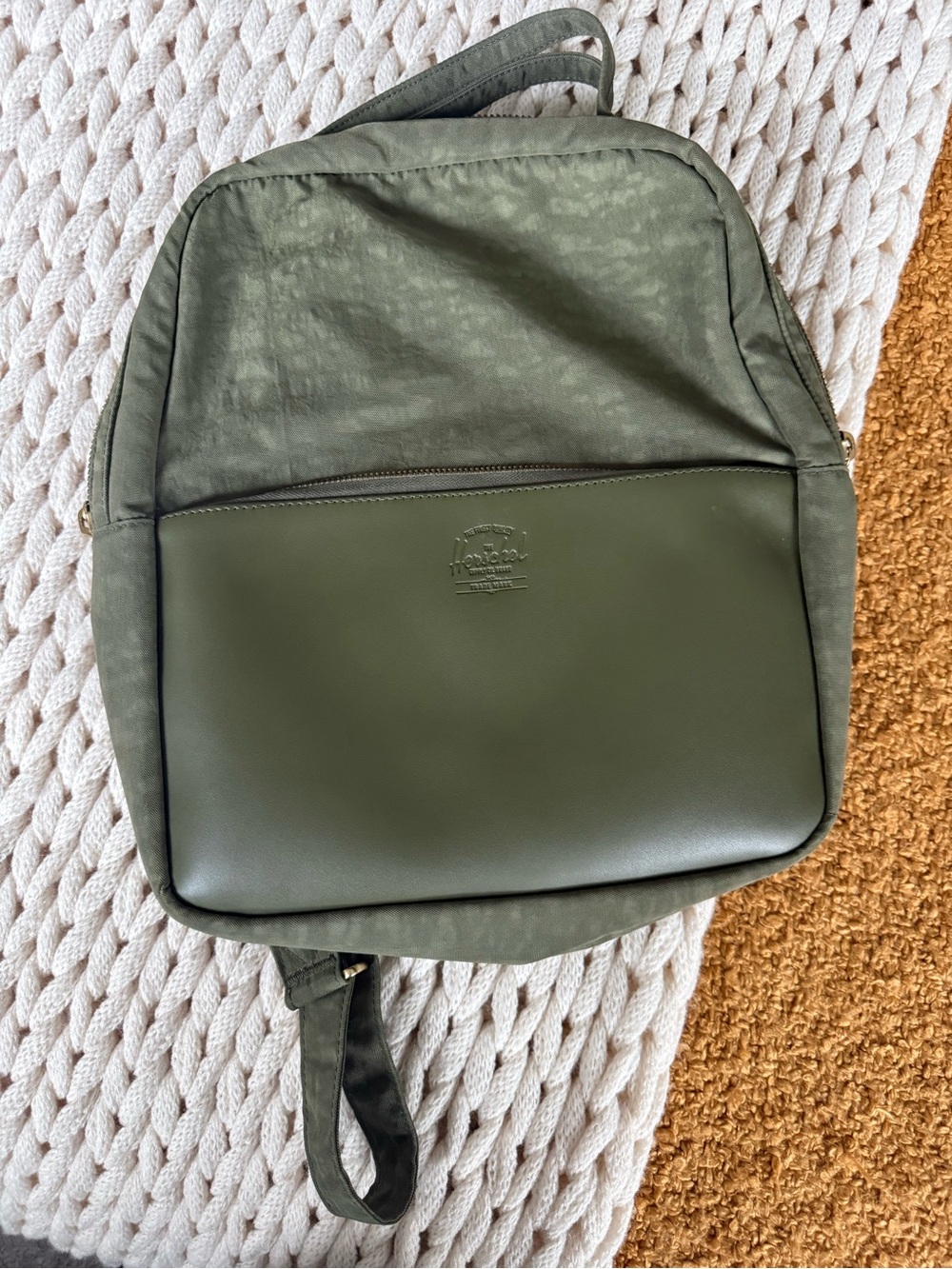 Herschel Green Leather-Trim Backpack